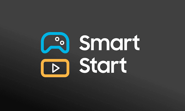 Billede med teksten "Smart Start" og ikoner for video og spil
