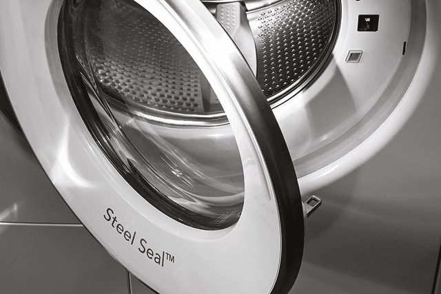 Close-up of the door in a front loaded washing machine