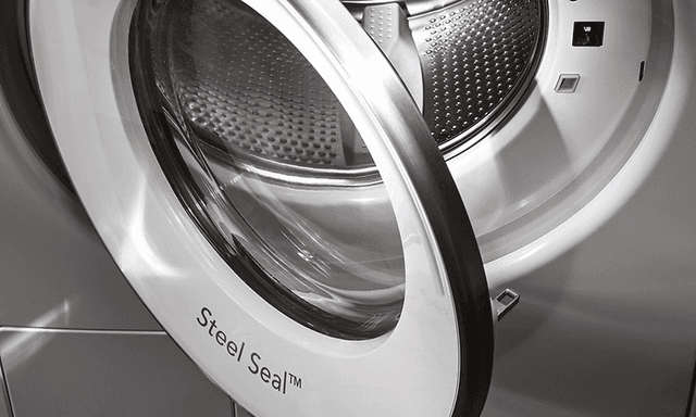 Close-up of the door in a front loaded washing machine