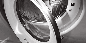 Close-up of the door in a front loaded washing machine
