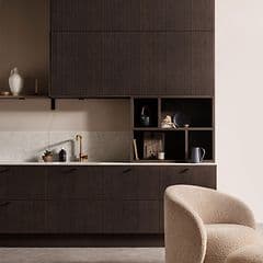 Køkkenserien Edge Dark og med Pillar Dark Oak fra Epoq