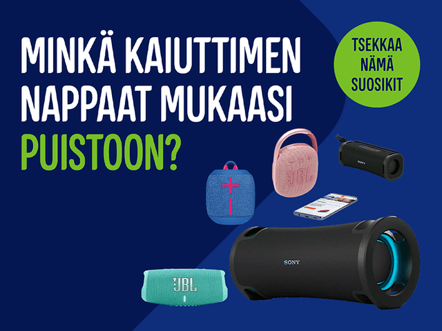 Minkä kaiuttimen nappaat mukaasi puistoon? Tsekkaa nämä suosikkituotteet Gigantissa