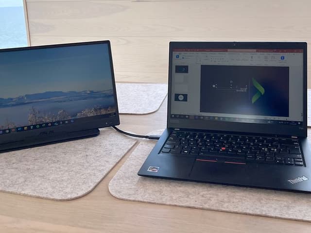 PC and screen on a table