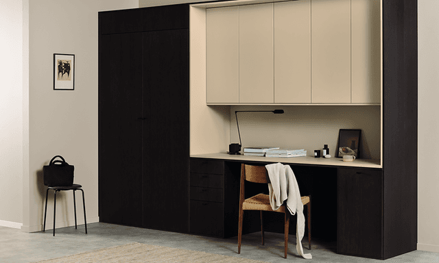 Epoq - Home office with Epoq - Kitchen in beige and dark oak