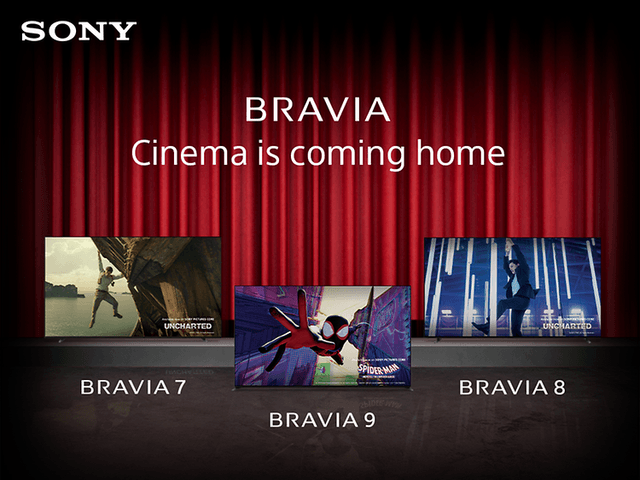 Sony - CE - Sony banner with three Bravia tv's and text Cinema is coming home
