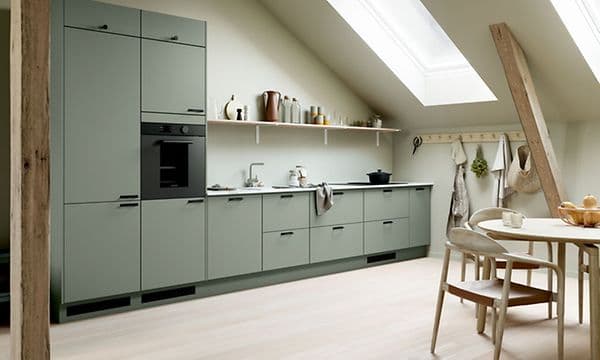 Epoq - These are our colours - Epoq Trend Sage kitchen and a kitchen table with chairs