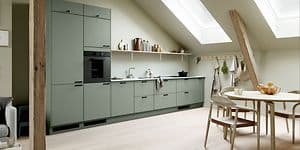 Epoq - These are our colours - Epoq Trend Sage kitchen and a kitchen table with chairs