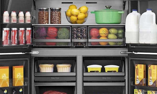 Hisense fridge with open double doors and InverterCompressor