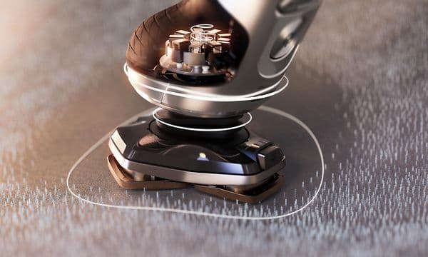 Nærbilde på Philips S9000 Prestige barbermaskin som barberer skjegg