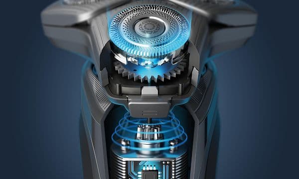 Nærbilde av innsiden til Philips S7000 barbermaskin