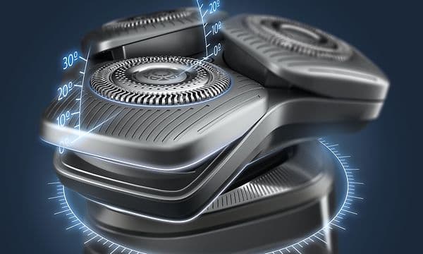 Nærbilde av de fleksible hodene til Philips S5000 barbermaskin