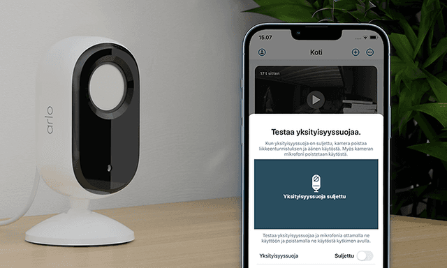 Arlo - Essential 2K Indoor -valvontakamera - Linssin automaattinen peittäminen yksityisyyden takaamiseksi