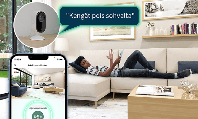 Arlo - Essential indoor 2K -valvontakamera - Arlo-turvakamera, jossa reaaliaikainen puhe