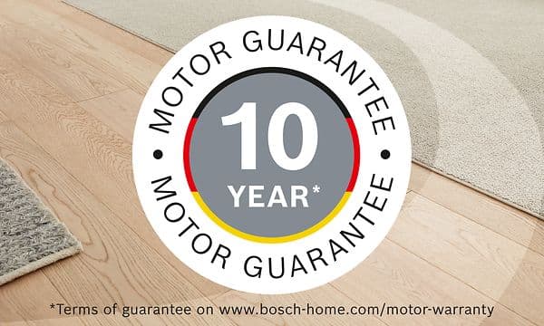 Bosch-støvsuger som har motor med en 10-års garanti.