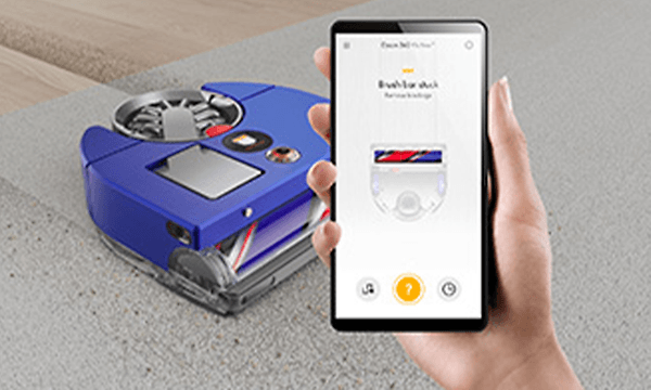Dyson 360 Vis Nav -robottipölynimuri ja MyDyson-sovelluksen ilmoitukset