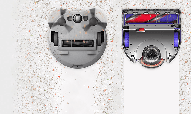 Dyson 360 Vis Nav -robottipölynimuri ja esimerkkikuva laitteen sisäosista