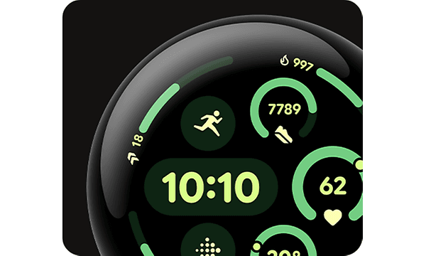 Pixel Watch 3 nærbilde av den lyse skjermen