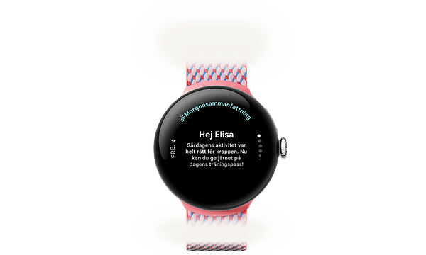 Ett exempel på en morgonöversikt på en Pixel Watch 3
