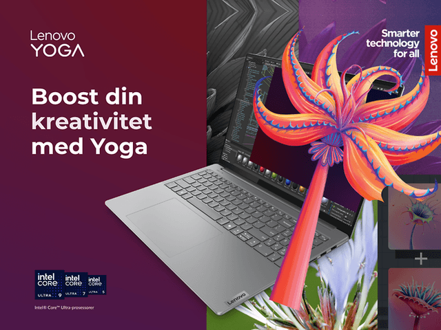 Lenovo Yoga laptop og teksten Boost din kreativitet med Yoga