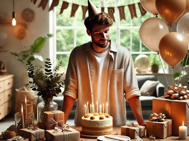 Two images with men with birthday gifts