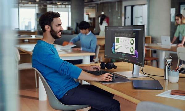 HP - Computing - Smiling man working with his HP EliteBook laptop in the office