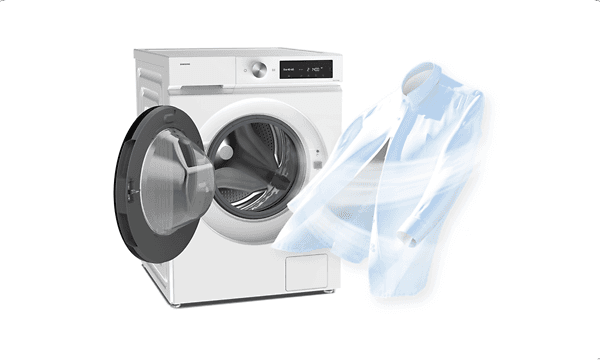 Samsung - Washing machine with AirWash programme and fresh shirt coming from the washer