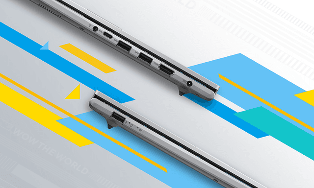 ASUS Vivobook 15 X1504ZA kuvattuna sen sivulta, jossa näkyy kannettavan liitännät
