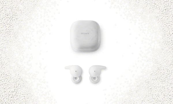 Sony - Valkoiset Sony Linkbuds Open -kuulokkeet valkoisella taustalla