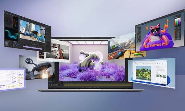 Asus Vivobook S 15 S5507 -kannettava ja erilaisia näyttökuvia sen ympärillä