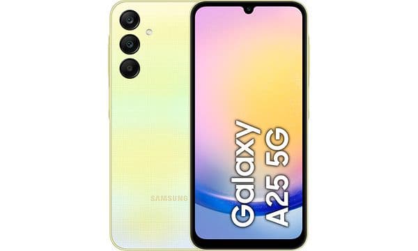 Billig mobiltelefon: Samsung Galaxy A25 i farven gul