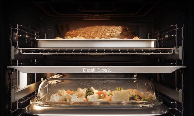 Samsung-ovn med illustration af Dual Cook-funktion