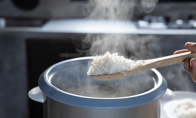 Riskoker - Forsyner seg av fersk, nykokt ris fra en riskoker
