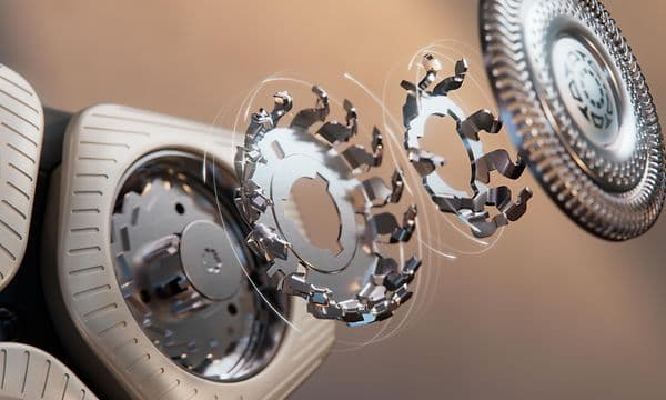 Nærbillede af barberbladende tilhørende Philips barbermaskine 9000 Series