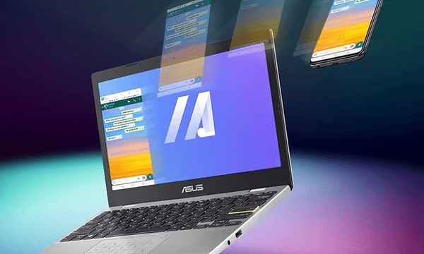 ASUS E410MA kannettavia tietokoneita värikkäällä taustalla