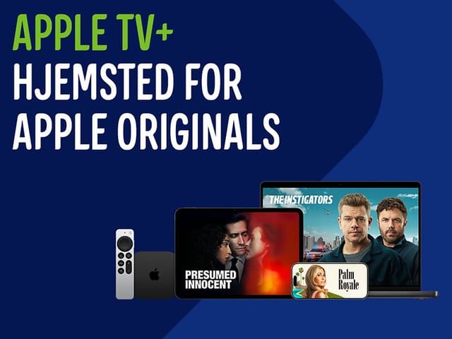 Apple TV+-banner med teksten: "Apple TV+. Hjemsted for Apple Originals"