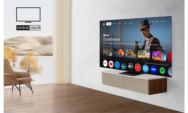 TCL MQLED85 4K Mini-LED TV keskijalustalla