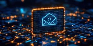 Stiliseret digital repræsentation af cybersikkerhed i forhold til Elgiganten gavekort