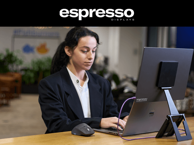 espresso displays - espresso Displays and a woman in front of it