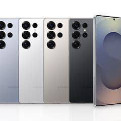 Samsung Galaxy S25-telefoner ved siden af hinanden