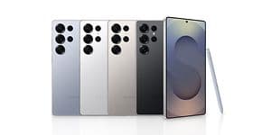 Samsung Galaxy S25-telefoner ved siden af hinanden