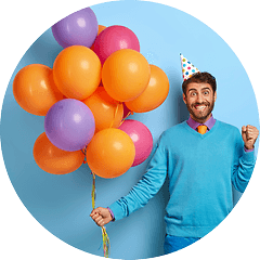 Man with balloons circled