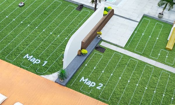 Dreame A2 robotplæneklipper inddeler haven i to separate kort ved hjælp af Dual-Map-funktionen