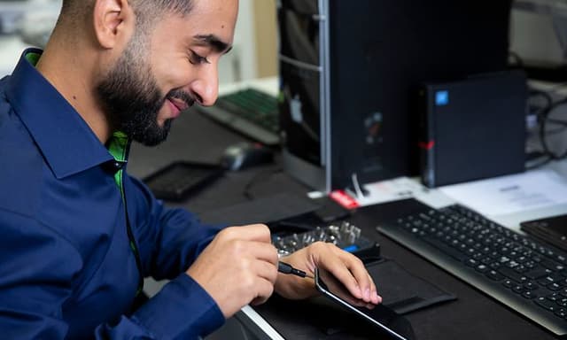 Telecom - Phone Protection - Elkjøp employee fixing a broken smart phone