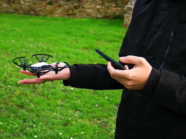Hand holding drone