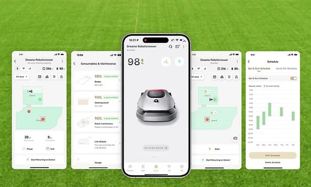 Screenshots of app for Robotic lawn mover