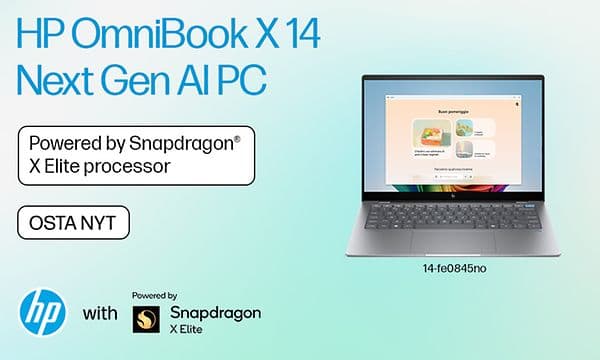 HP Omnibook X14 Next Gen AI PC. Powered by Snapdragon X Elite Processor. Osta nyt.