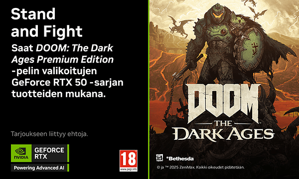 NVIDIA - DOOM: The Dark Ages Premium Edition -pelin ja GeForce RTX 50 -sarjan paketti yläbanneri