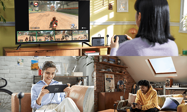 Billeder af folk, der spiller med Nintendo Switch 2