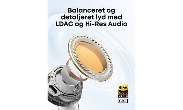 Illustration af Soundcore Liberty 5 høretelefoners detaljerede lyd med LDAC og Hi-Res audio