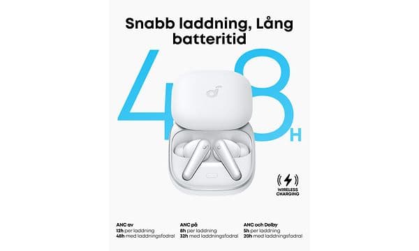 Soundcore Liberty 5 with text about battery and charging